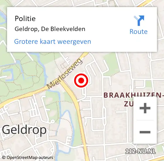 Locatie op kaart van de 112 melding: Politie Geldrop, De Bleekvelden op 19 november 2019 13:08
