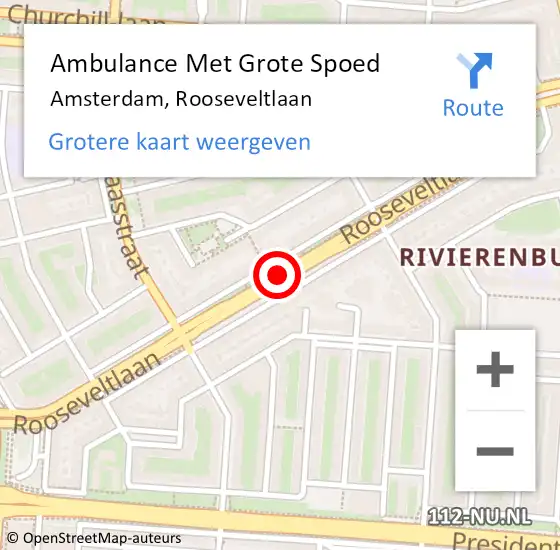 Locatie op kaart van de 112 melding: Ambulance Met Grote Spoed Naar Amsterdam, Rooseveltlaan op 19 november 2019 13:16