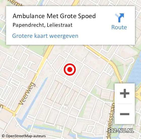 Locatie op kaart van de 112 melding: Ambulance Met Grote Spoed Naar Papendrecht, Leliestraat op 19 november 2019 16:24