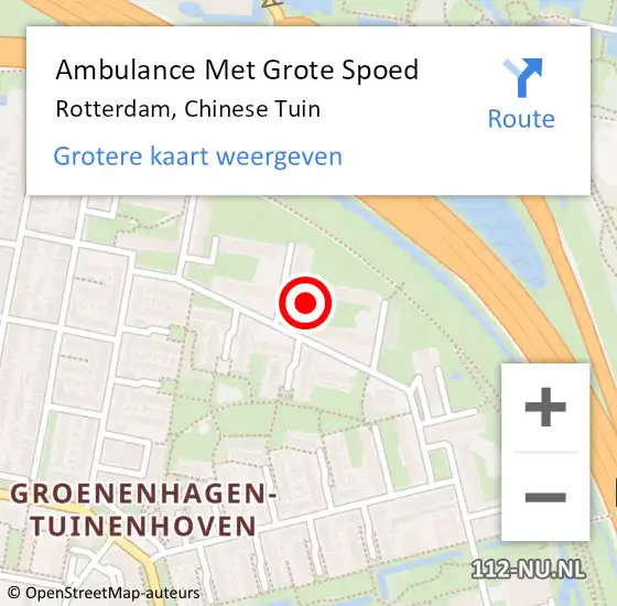 Locatie op kaart van de 112 melding: Ambulance Met Grote Spoed Naar Rotterdam, Chinese Tuin op 19 november 2019 22:50