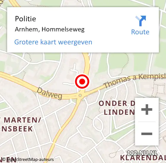Locatie op kaart van de 112 melding: Politie Arnhem, Hommelseweg op 20 november 2019 08:46