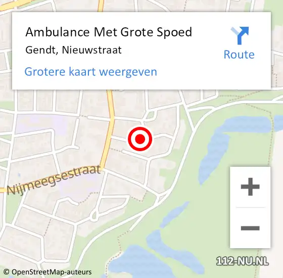 Locatie op kaart van de 112 melding: Ambulance Met Grote Spoed Naar Gendt, Nieuwstraat op 20 november 2019 09:34