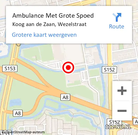 Locatie op kaart van de 112 melding: Ambulance Met Grote Spoed Naar Koog aan de Zaan, Wezelstraat op 20 november 2019 09:42