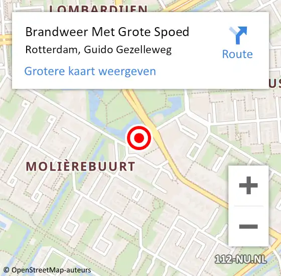 Locatie op kaart van de 112 melding: Brandweer Met Grote Spoed Naar Rotterdam, Guido Gezelleweg op 20 november 2019 10:37