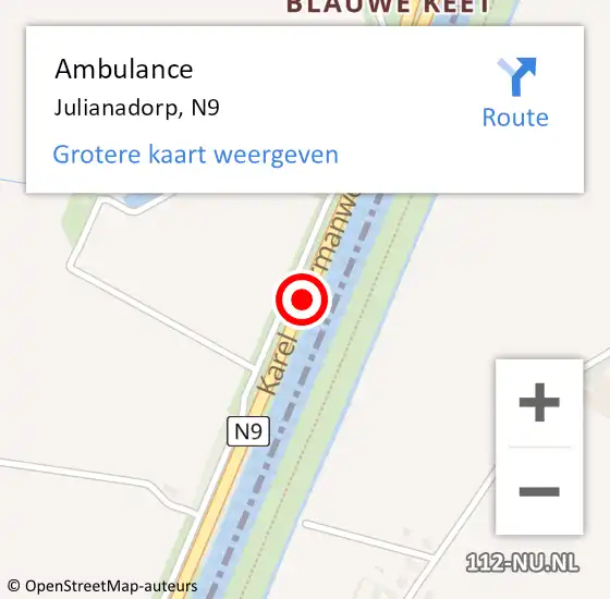 Locatie op kaart van de 112 melding: Ambulance Julianadorp, N9 op 20 november 2019 13:16
