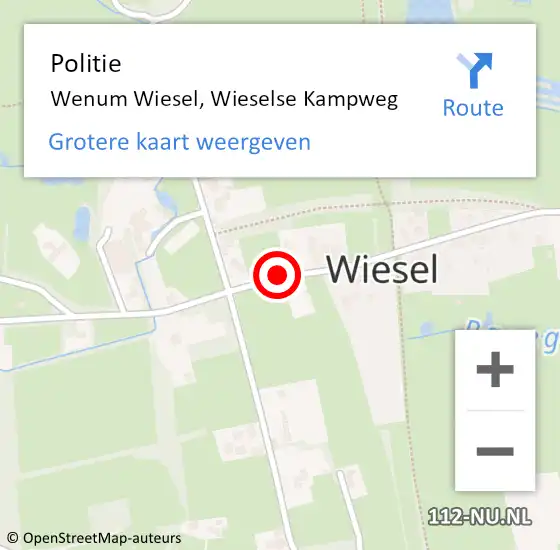 Locatie op kaart van de 112 melding: Politie Wenum Wiesel, Wieselse Kampweg op 20 november 2019 13:20