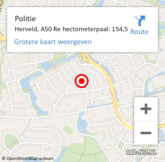 Locatie op kaart van de 112 melding: Politie Herveld, A50 Re hectometerpaal: 154,5 op 20 november 2019 15:56