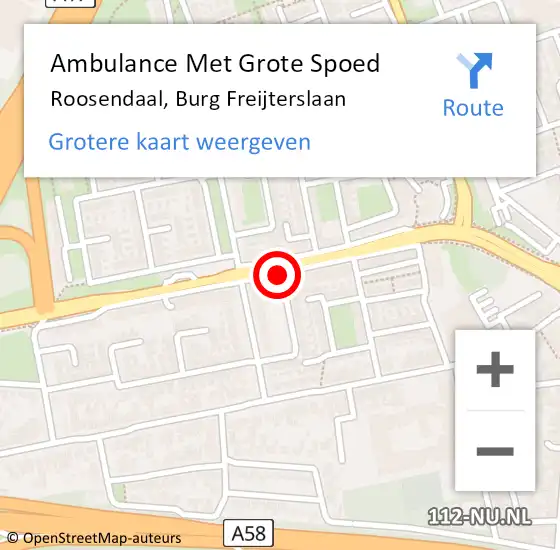 Locatie op kaart van de 112 melding: Ambulance Met Grote Spoed Naar Roosendaal, Burg Freijterslaan op 20 november 2019 16:27