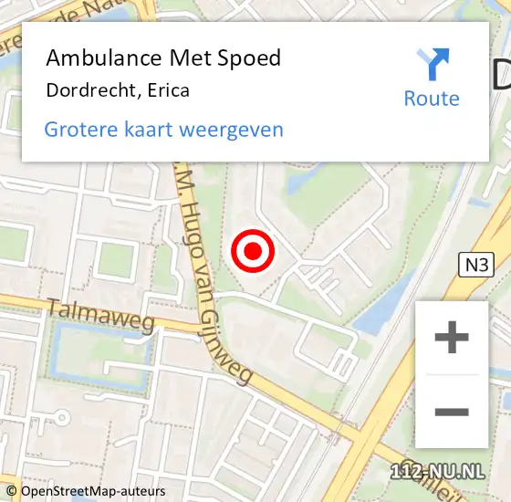 Locatie op kaart van de 112 melding: Ambulance Met Spoed Naar Dordrecht, Erica op 20 november 2019 17:07