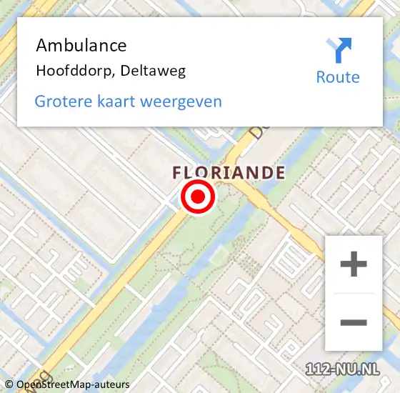 Locatie op kaart van de 112 melding: Ambulance Hoofddorp, Deltaweg op 20 november 2019 17:32