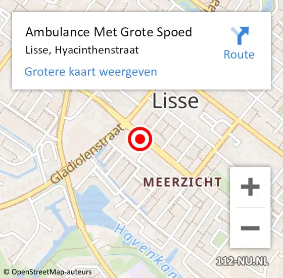Locatie op kaart van de 112 melding: Ambulance Met Grote Spoed Naar Lisse, Hyacinthenstraat op 21 november 2019 02:29