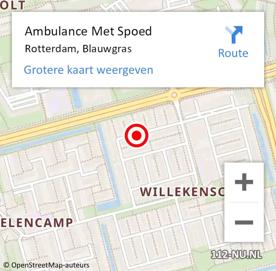 Locatie op kaart van de 112 melding: Ambulance Met Spoed Naar Rotterdam, Blauwgras op 21 november 2019 11:16