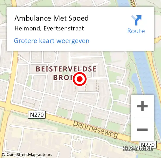 Locatie op kaart van de 112 melding: Ambulance Met Spoed Naar Helmond, Evertsenstraat op 21 november 2019 12:50