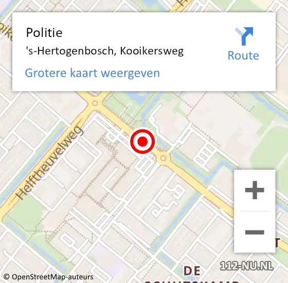 Locatie op kaart van de 112 melding: Politie 's-Hertogenbosch, Kooikersweg op 21 november 2019 13:14