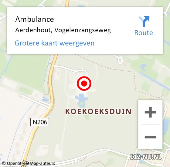 Locatie op kaart van de 112 melding: Ambulance Aerdenhout, Vogelenzangseweg op 21 november 2019 13:27