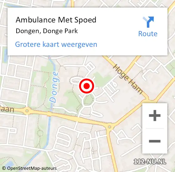 Locatie op kaart van de 112 melding: Ambulance Met Spoed Naar Dongen, Donge Park op 21 november 2019 14:37