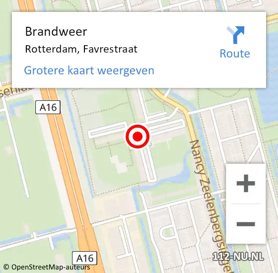 Locatie op kaart van de 112 melding: Brandweer Rotterdam, Favrestraat op 21 november 2019 15:00