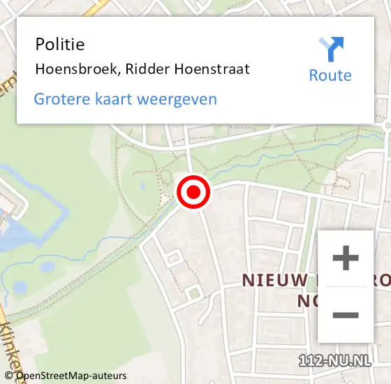 Locatie op kaart van de 112 melding: Politie Hoensbroek, Ridder Hoenstraat op 21 november 2019 22:46