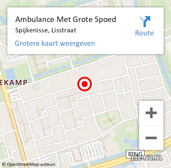 Locatie op kaart van de 112 melding: Ambulance Met Grote Spoed Naar Spijkenisse, Lisstraat op 21 november 2019 23:55