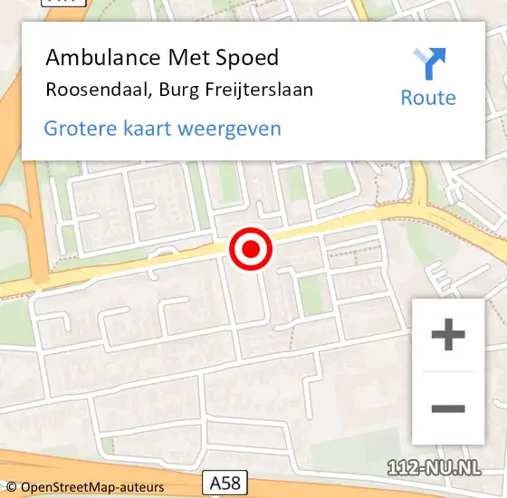 Locatie op kaart van de 112 melding: Ambulance Met Spoed Naar Roosendaal, Burg Freijterslaan op 22 november 2019 03:59