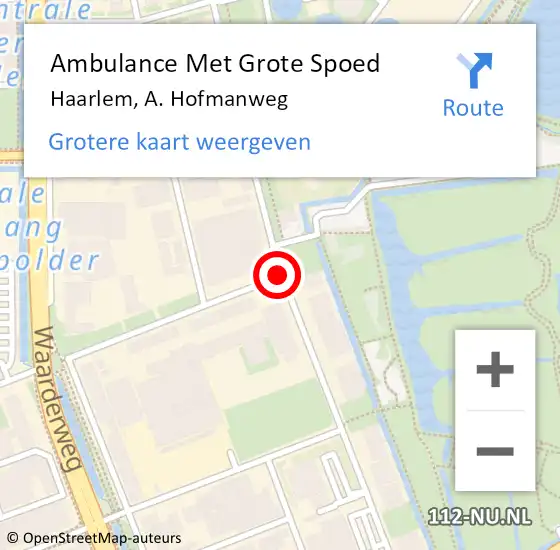 Locatie op kaart van de 112 melding: Ambulance Met Grote Spoed Naar Haarlem, A. Hofmanweg op 22 november 2019 07:44