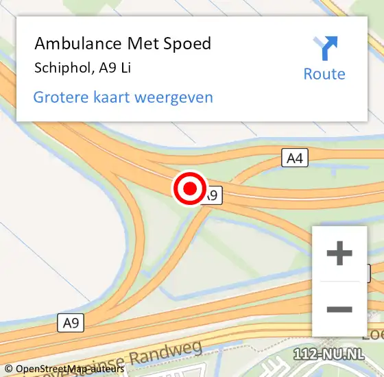 Locatie op kaart van de 112 melding: Ambulance Met Spoed Naar Schiphol, A9 Li op 22 november 2019 09:23