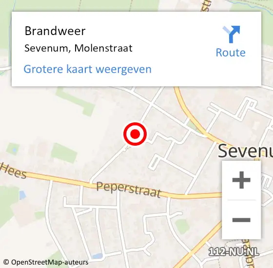 Locatie op kaart van de 112 melding: Brandweer Sevenum, Molenstraat op 22 november 2019 13:42