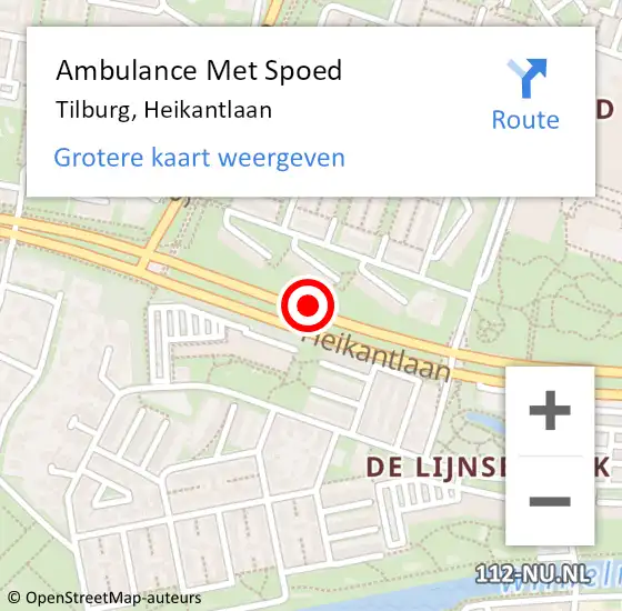 Locatie op kaart van de 112 melding: Ambulance Met Spoed Naar Tilburg, Heikantlaan op 22 november 2019 14:07