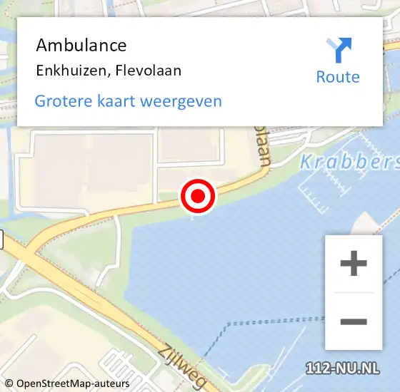 Locatie op kaart van de 112 melding: Ambulance Enkhuizen, Flevolaan op 22 november 2019 17:21