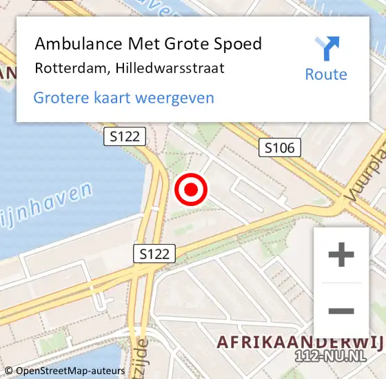 Locatie op kaart van de 112 melding: Ambulance Met Grote Spoed Naar Rotterdam, Hilledwarsstraat op 22 november 2019 18:40