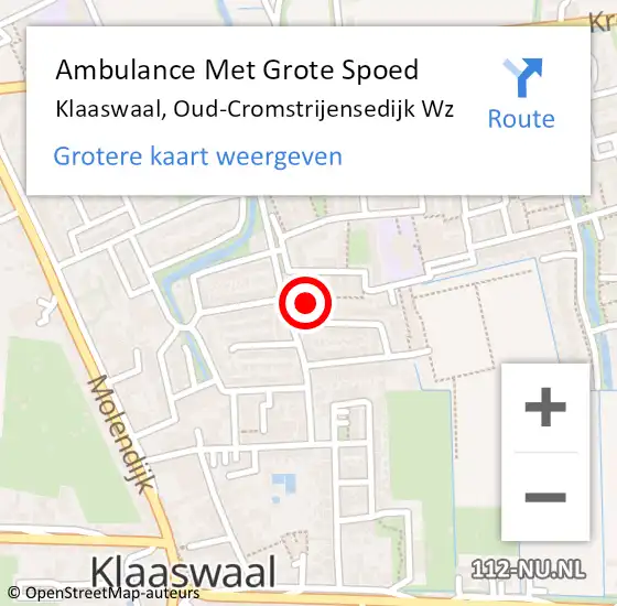 Locatie op kaart van de 112 melding: Ambulance Met Grote Spoed Naar Klaaswaal, Oud-Cromstrijensedijk Wz op 22 november 2019 21:10