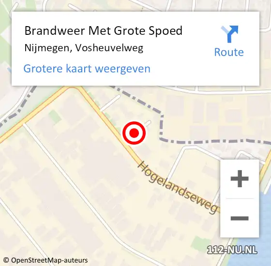 Locatie op kaart van de 112 melding: Brandweer Met Grote Spoed Naar Nijmegen, Vosheuvelweg op 23 november 2019 02:05