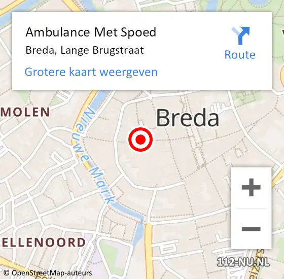 Locatie op kaart van de 112 melding: Ambulance Met Spoed Naar Breda, Lange Brugstraat op 23 november 2019 06:19