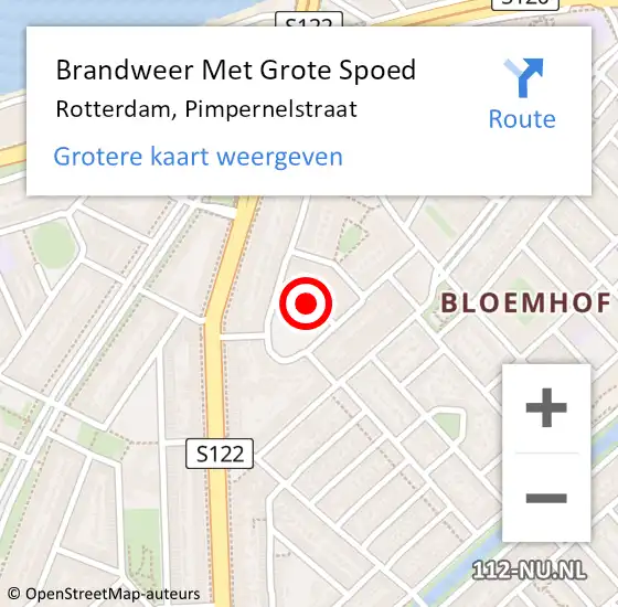 Locatie op kaart van de 112 melding: Brandweer Met Grote Spoed Naar Rotterdam, Pimpernelstraat op 23 november 2019 12:01