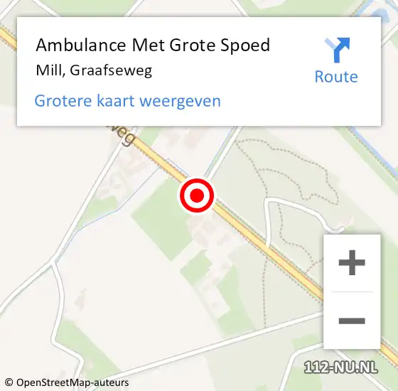 Locatie op kaart van de 112 melding: Ambulance Met Grote Spoed Naar Mill, Graafseweg op 23 november 2019 13:29