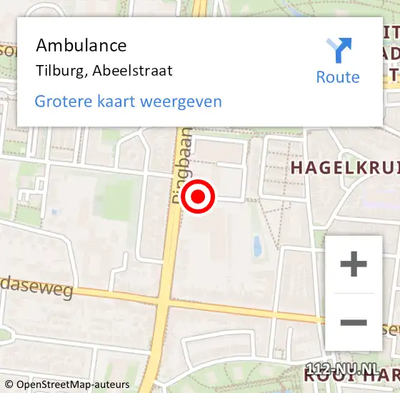 Locatie op kaart van de 112 melding: Ambulance Tilburg, Abeelstraat op 23 november 2019 15:29