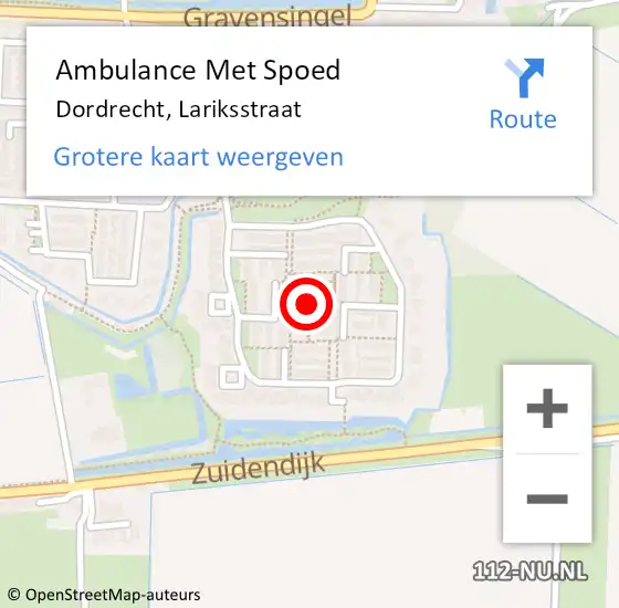 Locatie op kaart van de 112 melding: Ambulance Met Spoed Naar Dordrecht, Lariksstraat op 23 november 2019 19:39