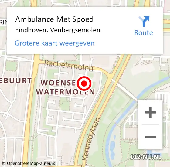 Locatie op kaart van de 112 melding: Ambulance Met Spoed Naar Eindhoven, Venbergsemolen op 24 november 2019 15:16