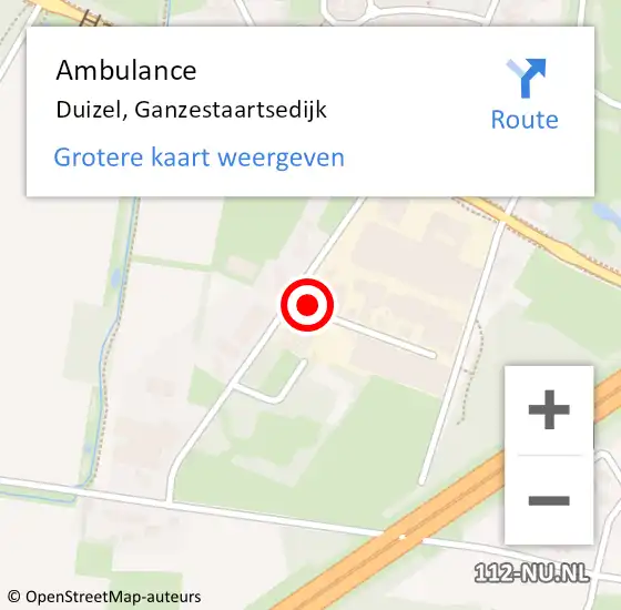 Locatie op kaart van de 112 melding: Ambulance Duizel, Ganzestaartsedijk op 24 november 2019 23:08