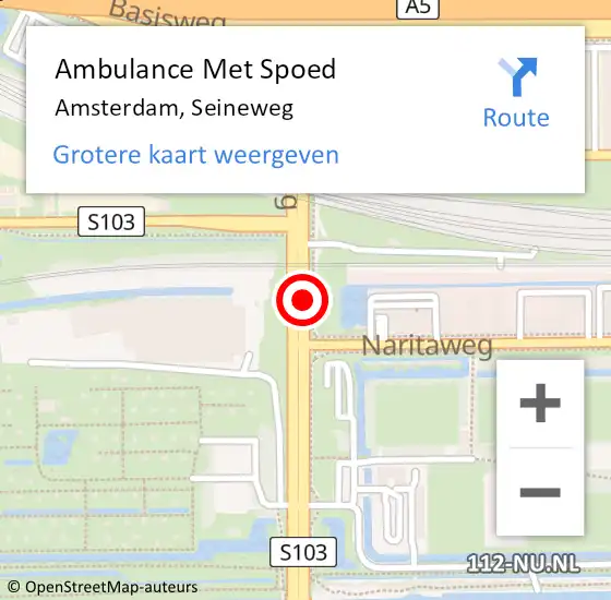 Locatie op kaart van de 112 melding: Ambulance Met Spoed Naar Amsterdam, Seineweg op 25 november 2019 08:24
