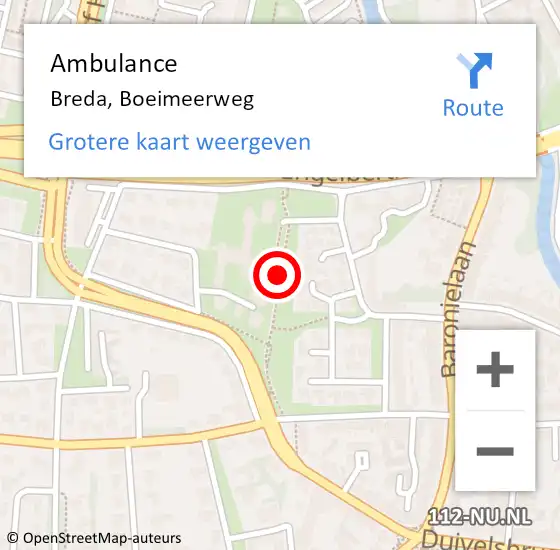 Locatie op kaart van de 112 melding: Ambulance Breda, Boeimeerweg op 25 november 2019 15:21