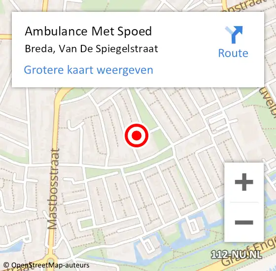 Locatie op kaart van de 112 melding: Ambulance Met Spoed Naar Breda, Van de Spiegelstraat op 25 november 2019 15:48