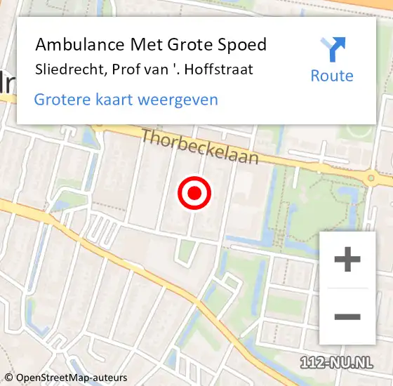 Locatie op kaart van de 112 melding: Ambulance Met Grote Spoed Naar Sliedrecht, Prof van 't Hoffstraat op 25 november 2019 17:22