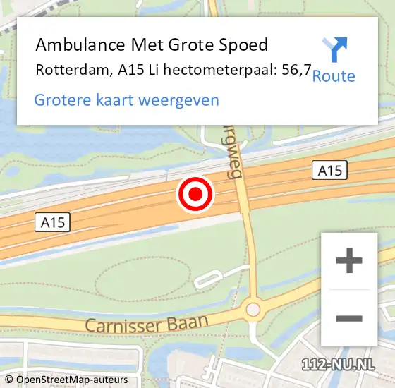 Locatie op kaart van de 112 melding: Ambulance Met Grote Spoed Naar Rotterdam, A15 Li hectometerpaal: 56,7 op 25 november 2019 17:25