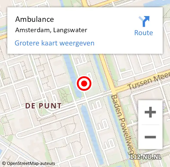 Locatie op kaart van de 112 melding: Ambulance Amsterdam, Langswater op 25 november 2019 19:07