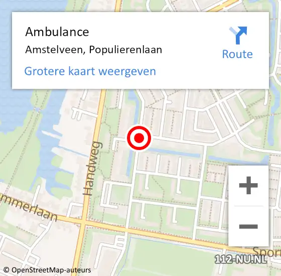 Locatie op kaart van de 112 melding: Ambulance Amstelveen, Populierenlaan op 26 november 2019 01:01