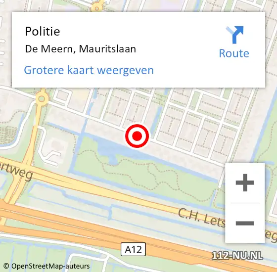 Locatie op kaart van de 112 melding: Politie De Meern, Mauritslaan op 26 november 2019 08:43