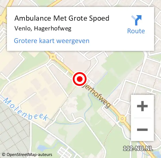Locatie op kaart van de 112 melding: Ambulance Met Grote Spoed Naar Venlo, Hagerhofweg op 26 november 2019 13:09