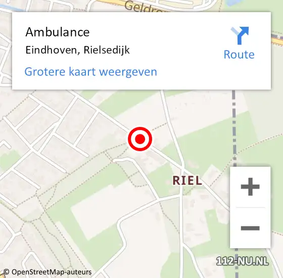 Locatie op kaart van de 112 melding: Ambulance Eindhoven, Rielsedijk op 26 november 2019 14:39