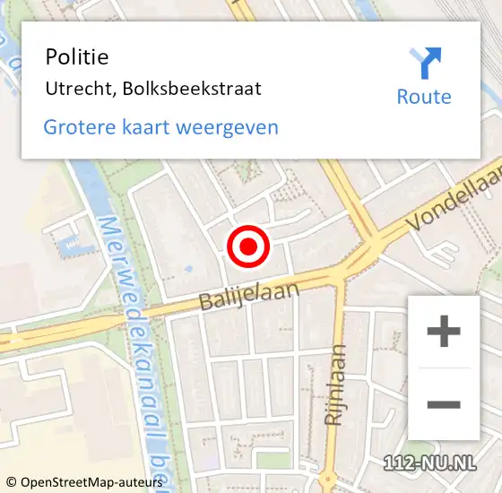 Locatie op kaart van de 112 melding: Politie Utrecht, Bolksbeekstraat op 26 november 2019 16:11